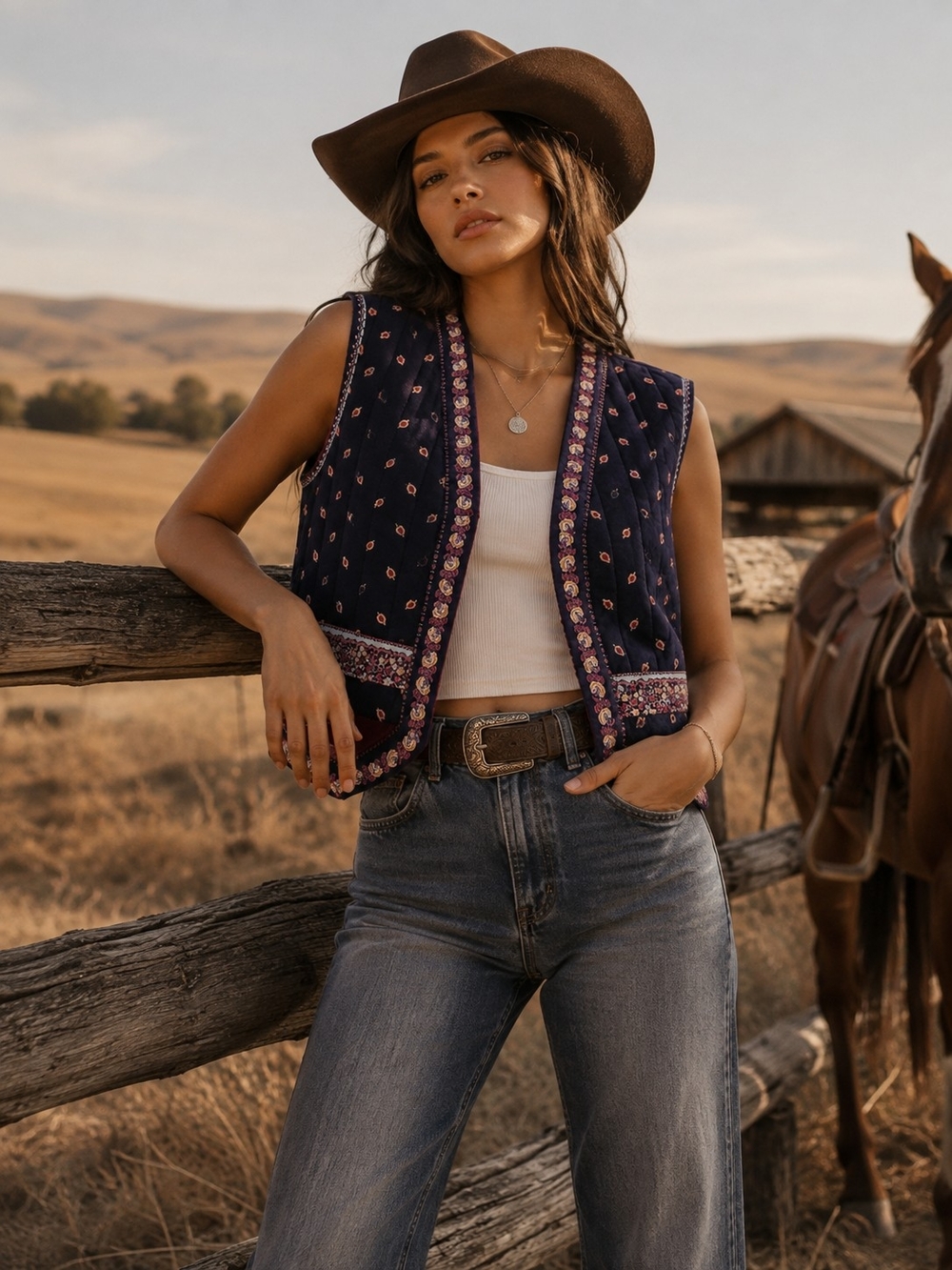 Handmade Navy Bandana Print Vest